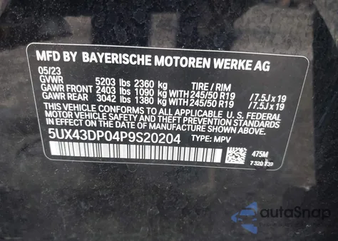 2023 BMW X3 Sdrive30I из США, поврежденный, VIN 5UX43DP04P9S20204